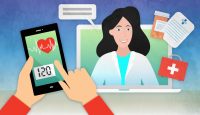 Ilustración de un paciente en una consulta médica virtual